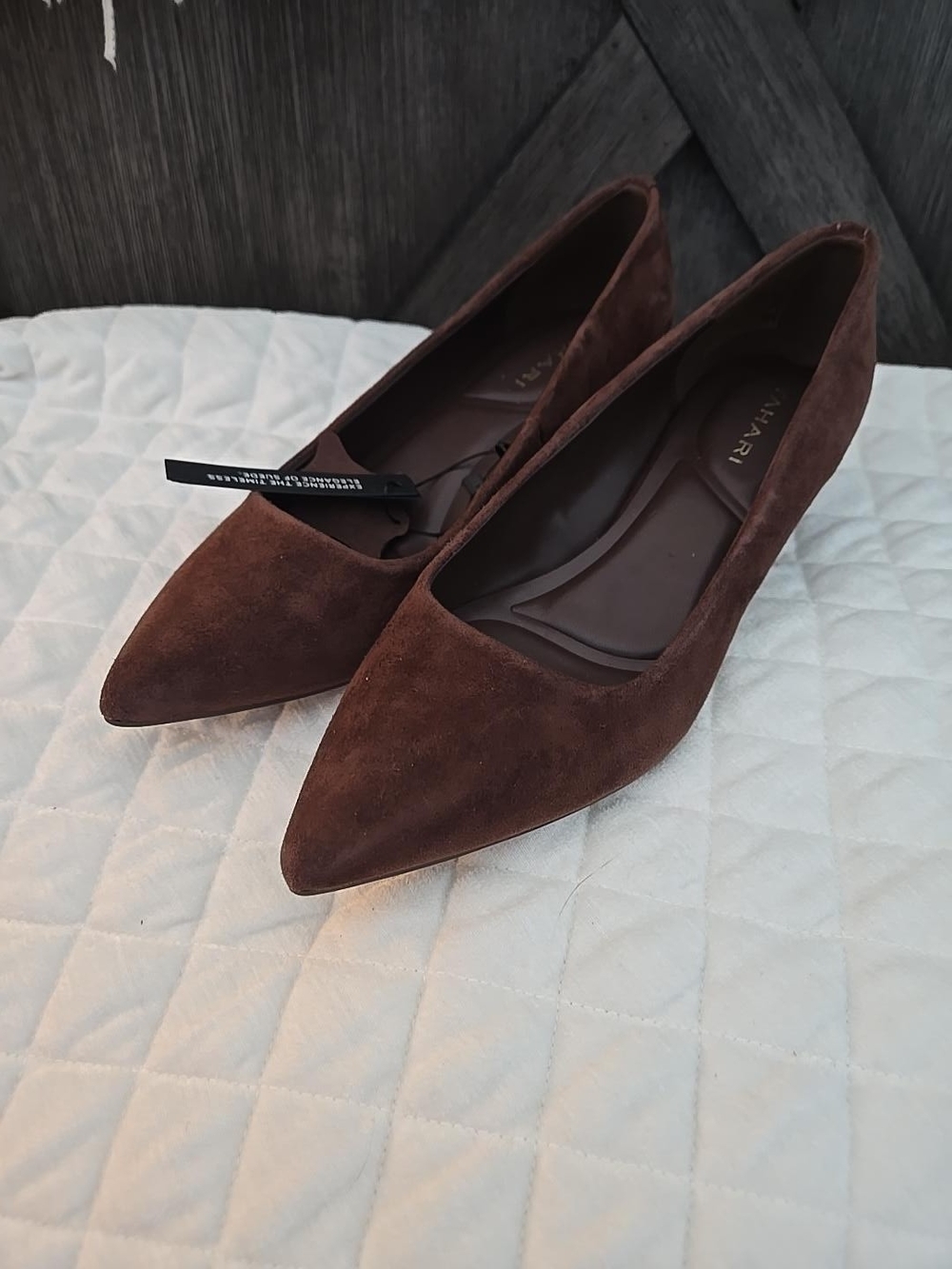 Tahari Chocolate Brown Suede Pointed-Toe Heels